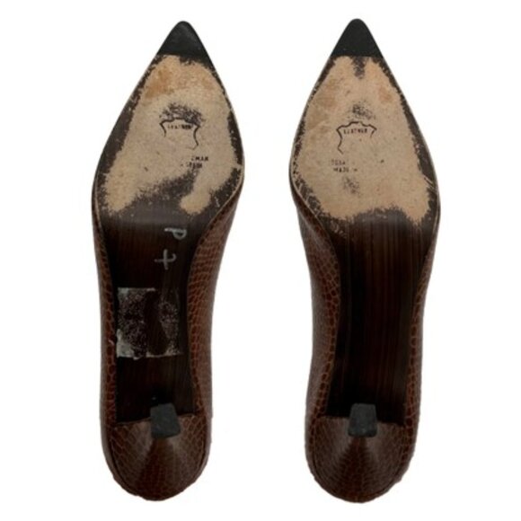 GUC-Stuart Weitzman Brown Embossed Leather Heels - 39 - Picture 4 of 4